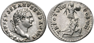 Roman coins around 73 CE show Jewish soldiers kneeling before Romans.